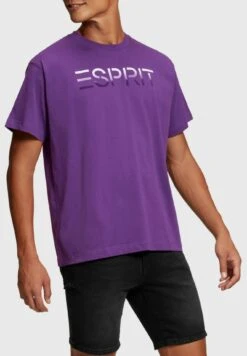 ESPRIT Mit Beflocktem Logo-Aufnäher - Print T-Shirt - Dark Purple
