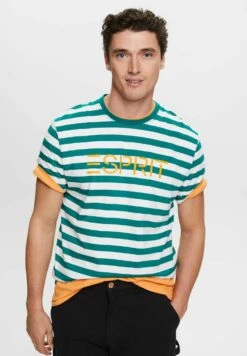 ESPRIT Gestreiftes - Print T-Shirt - Emerald Green