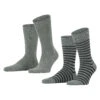 Esprit Fine Stripe 2 Pack Socks - Light Grey